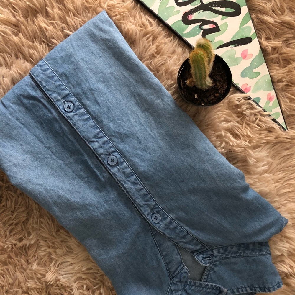 Denim Peplum Button-down Shirt